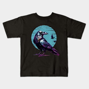 Raven Artistry Mystic Crow, fullmoon, crows, american crow, corvus,bird, birds Kids T-Shirt